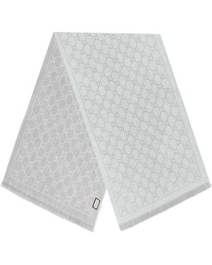 Gucci Gg-Motif Fringed Scarf - White
