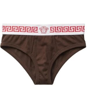 Versace Geribbelde Katoenen-Jersey Slip - Bruin