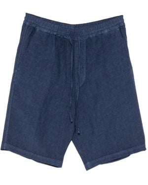 120% Lino Drawstring-Waist Shorts - Blue