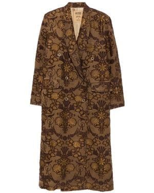 Uma Wang Floral-Jacquard Double-Breasted Coat - Brown