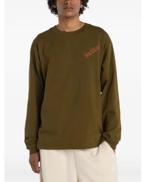 New Balance Logo-Print Long-Sleeve T-Shirt - Green