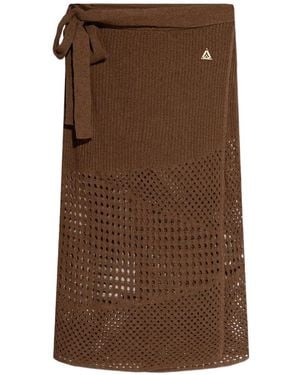 Akep Side-Tie Open-Knit Midi Skirt - Brown