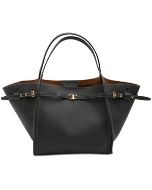 Tod's Hammered T Leather Tote Bag - Black