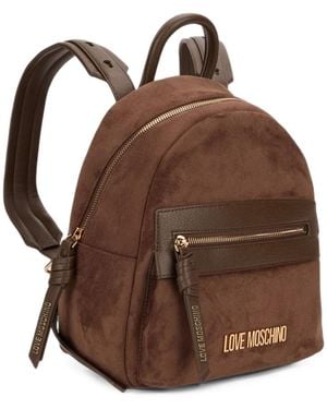 Love Moschino Logo-Plaque Zip-Pocket Backpack - Brown