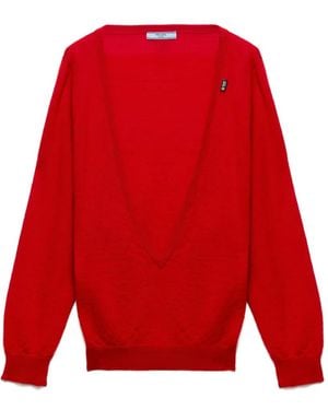 Prada Cashmere V-Neck Sweater - Red