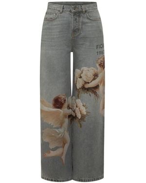 Fiorucci Angels-Print Wide-Leg Jeans - Gray