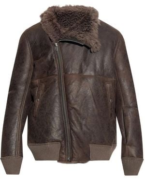 Rick Owens シアリングカラージップジャケット - ブラウン