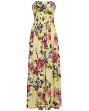 Cara Cara Greenfield Belted Floral-Pirint Gown - Metallic