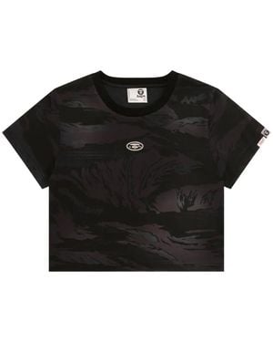 Aape By A Bathing Ape Camouflage Logo-Embroidered T-Shirt - Black