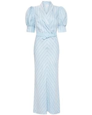 Rebecca Vallance Puff-Sleeve Belted Midi Dress - Blue