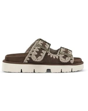 Mou Crochet-Trim Buckle-Fastening Sandals - Brown