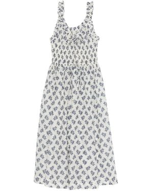 Doen Emmaretta Flower-Print Scoop-Neck Midi Dress - White