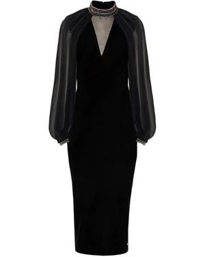 Nissa Crystal-Embellished Velvet Midi Dress - Black