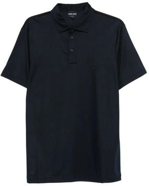 Giorgio Armani Logo-Embroidered Polo Shirt - Black