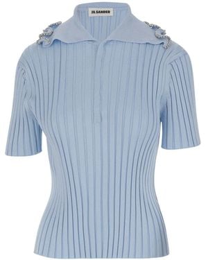Jil Sander Ribbed Polo Top - Blue