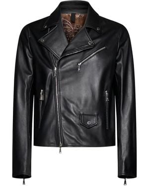 Tagliatore Asymmetrical-Zip Leather Jacket - Black