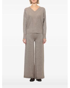 D.exterior Chevron-Ribbed V-Neck Jumper - Grey
