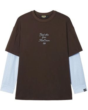 Mini Cream Striped-Sleeve T-Shirt - Brown