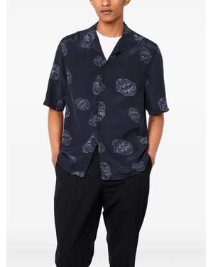 Officine Generale Floral-Print Short-Sleeve Shirt - Blue
