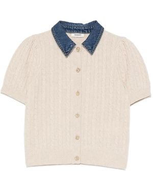 Sandro Cable-Knit Denim-Collar Cardigan - White