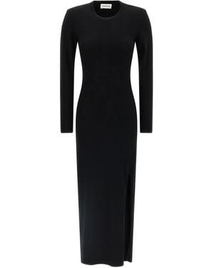P.A.R.O.S.H. Padded-Shoulder Midi Dress - Black
