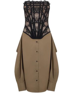 GIUSEPPE DI MORABITO Lace-Detail Buttoned Dress - Natural