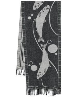 Henrik Vibskov Fish-Print Fringed Scarf - Grey