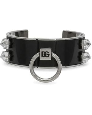 Dolce & Gabbana Leather And Brass Rigid Bracelet - Black