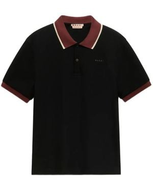 Marni Piqué Polo Shirt With Contrasting Trim - Black