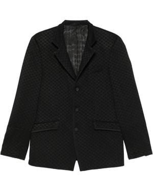 KARL LAGERFELD Monogram-Pattern Notched-Lapel Blazer - Black