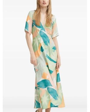 Never Fully Dressed Midi-Jurk Met Abstracte Print En V-Hals - Blauw