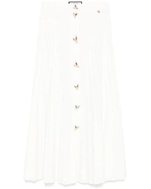 Nissa Heart-Button Pleated Midi Skirt - White
