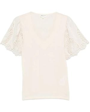 MAISON 123 Lace-Panelled V-Neck T-Shirt - White