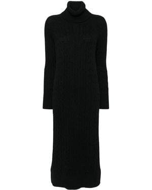 N.Peal Cashmere Cable-Knitted Cashmere Dress - Black