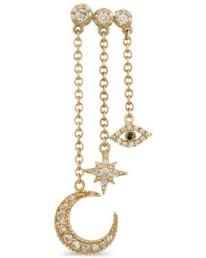 Jacquie Aiche Pendiente Crescent Moon Star En Oro Amarillo De 14 Ct Con Diamantes - Blanco