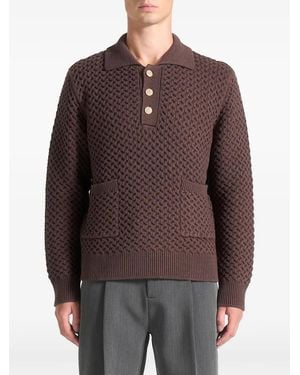 Manière De Voir Waffle-Knit Polo Shirt - Brown