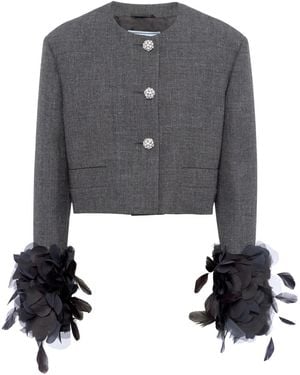 Prada Cropped Jacket With Feather - Grey