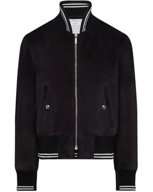 Thom Browne Calf Suede Rib Knit Bomber Jacket - Black