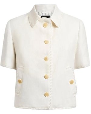 Etro Short-Sleeved Cropped Linen Jacket With Pegaso Buttons - White