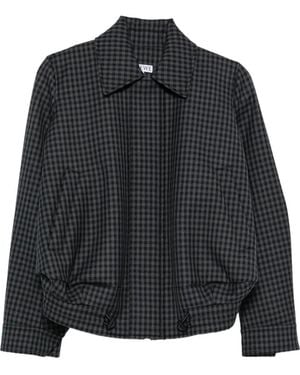 Loewe Gingham-Check Leather-Patch Jacket - Black
