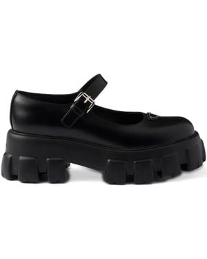 Prada Brushed Leather Monolith Mary Janes - Black