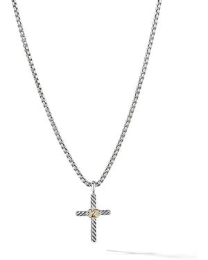 David Yurman 14Kt And Sterling Petite X Cross Necklace (24Mm) - Metallic