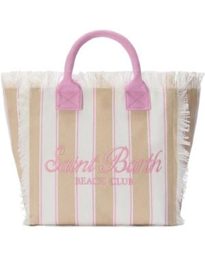 MC2 Saint Barth Vanity Striped Fringed Tote Bag - Pink