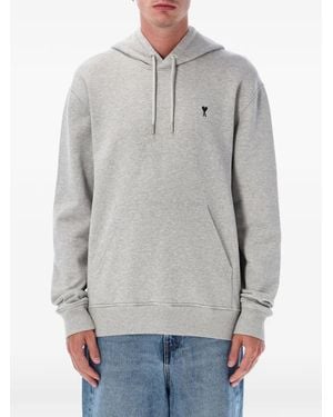 Ami Paris Cotton Hoodie With Ami De Coeur - Gray