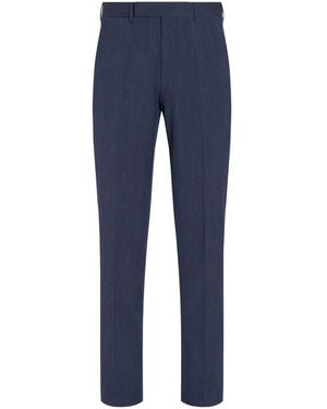 ZEGNA High-Waist Slim-Fit Trousers - Blue