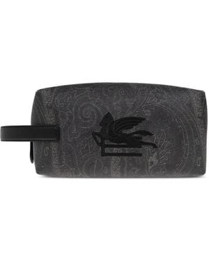 Etro Medium Arnica Pegasus-Logo Paisley Wash Bag - Black