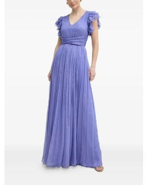 Nissa Frill-Sleeve Pleated Dress - Purple