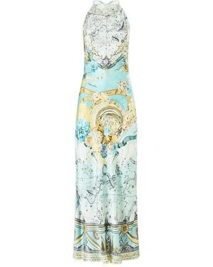 CAMILLA Vestido largo con cuello halter - Azul