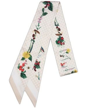 Mulberry Floral-Print Gingham-Check Scarf - White