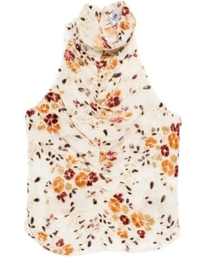 Botsi Floral-Print Ruched-Design Blouse - White